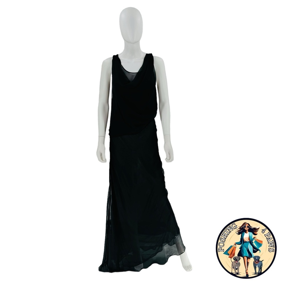 Christopher Esber Silk Formal Sheer Draped Cowl Tank Maxi Dress in Black Size 6 - Picture 2 of 12
